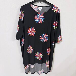 LuLaRoe Black Tunic Tee with Colorful Starburst print